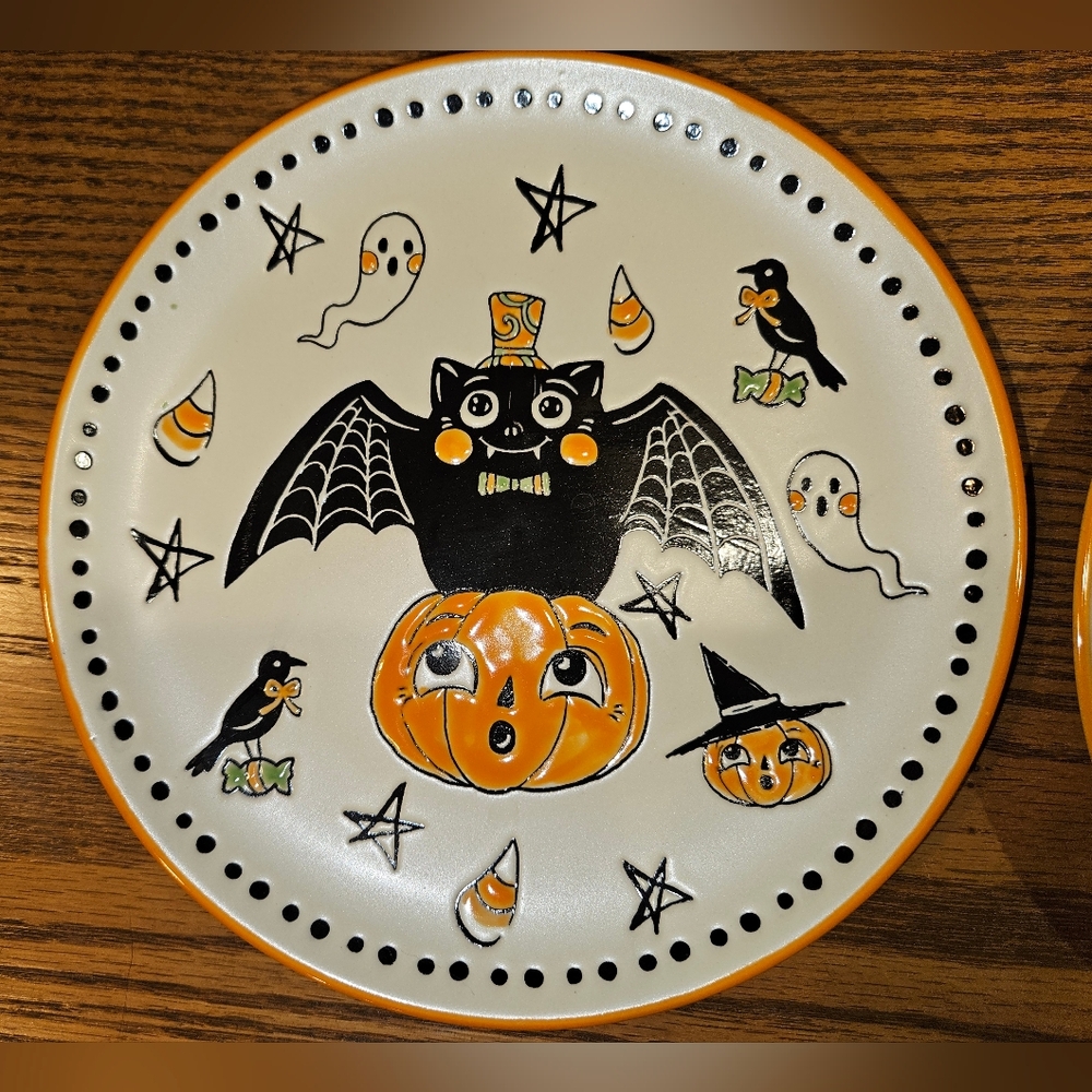 Eli + Ana Creep Show Halloween Ceramic Salad Plates Set - Black, Orange, White - Picture 2 of 6